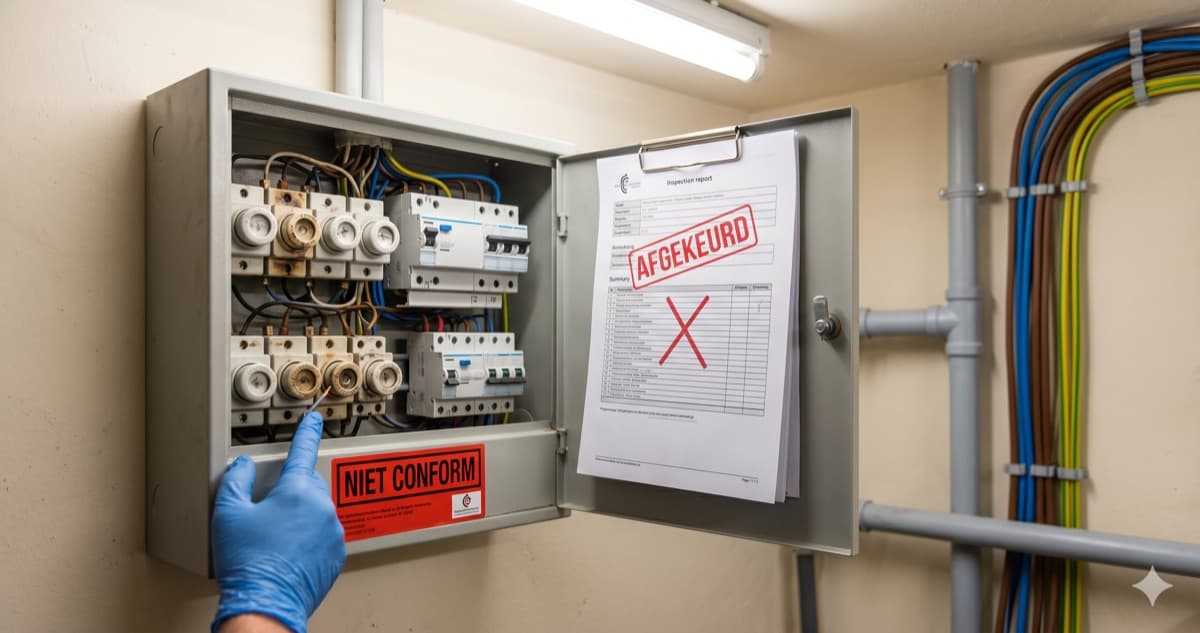 Niet-conforme zekeringskast bij elektrische keuring in Belgische woning